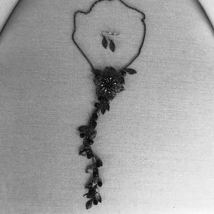 Black Metallic Necklace with Matching Earrings